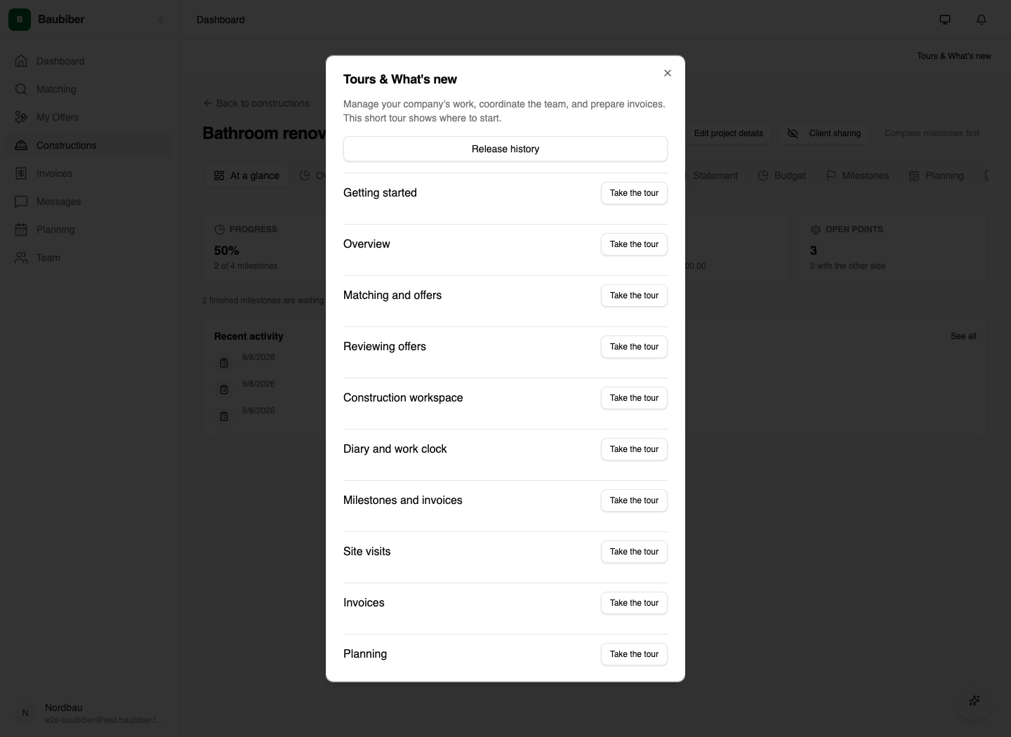 The tour library with introductions, feature tours, and release notes